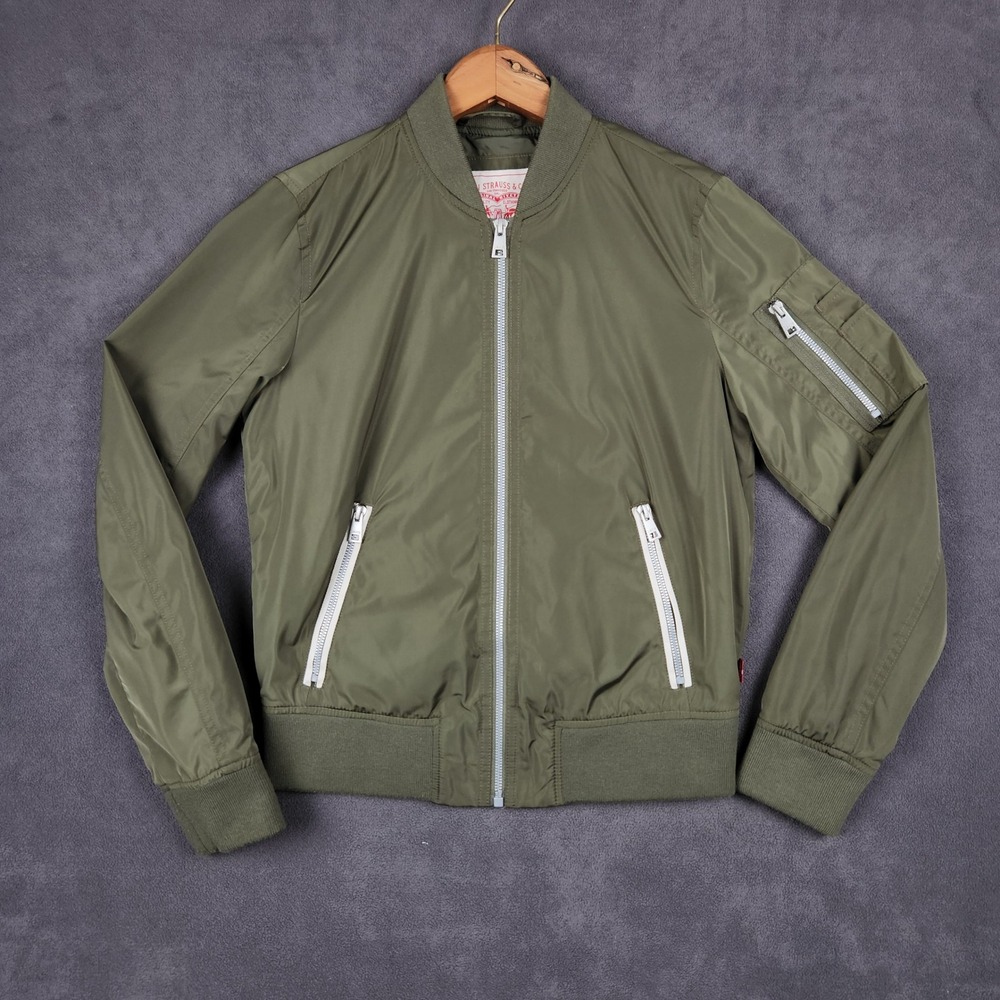 Levis Melanie Newport Flight Bomber Jacket Womens XS Olive Green Full Zip